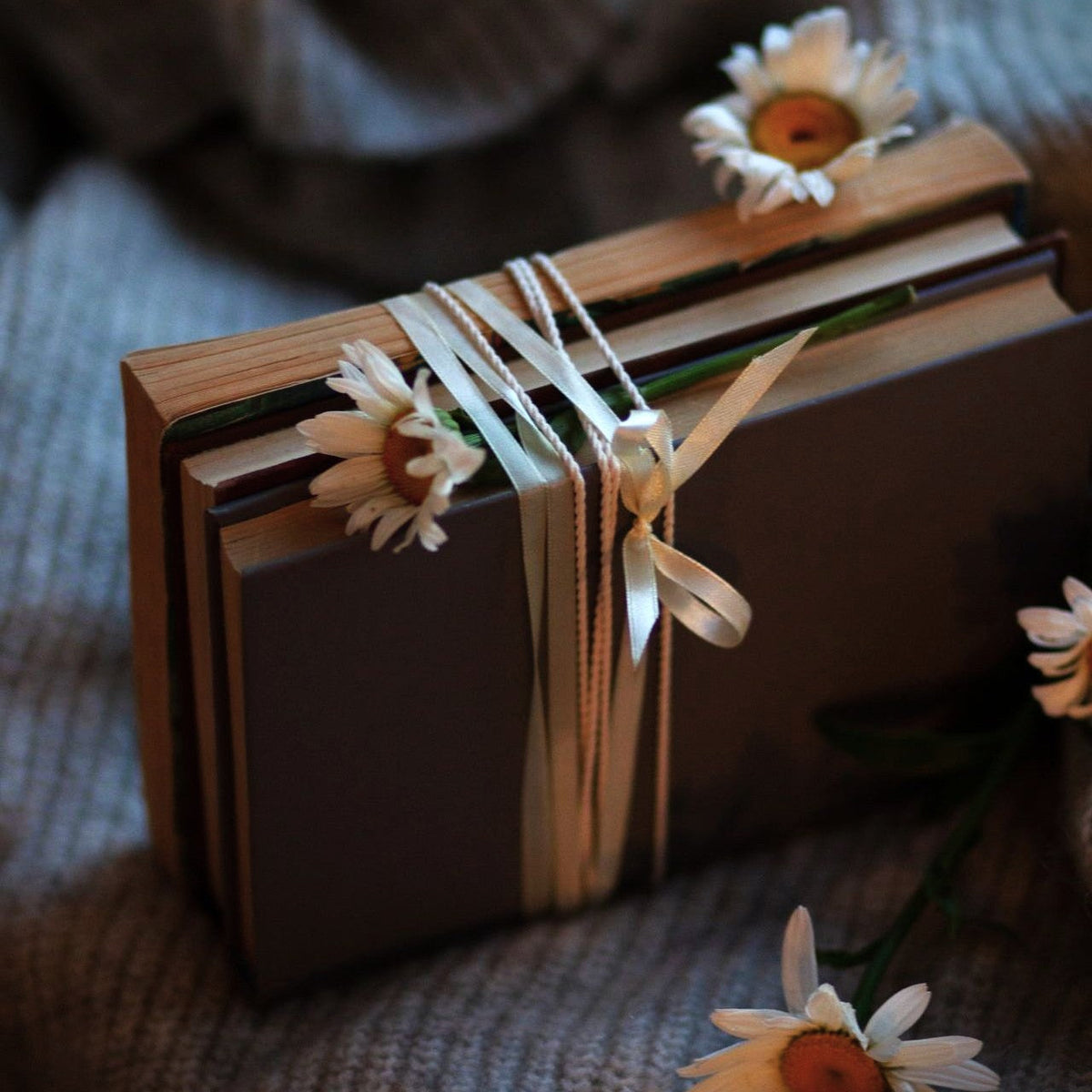 books packed with flowers