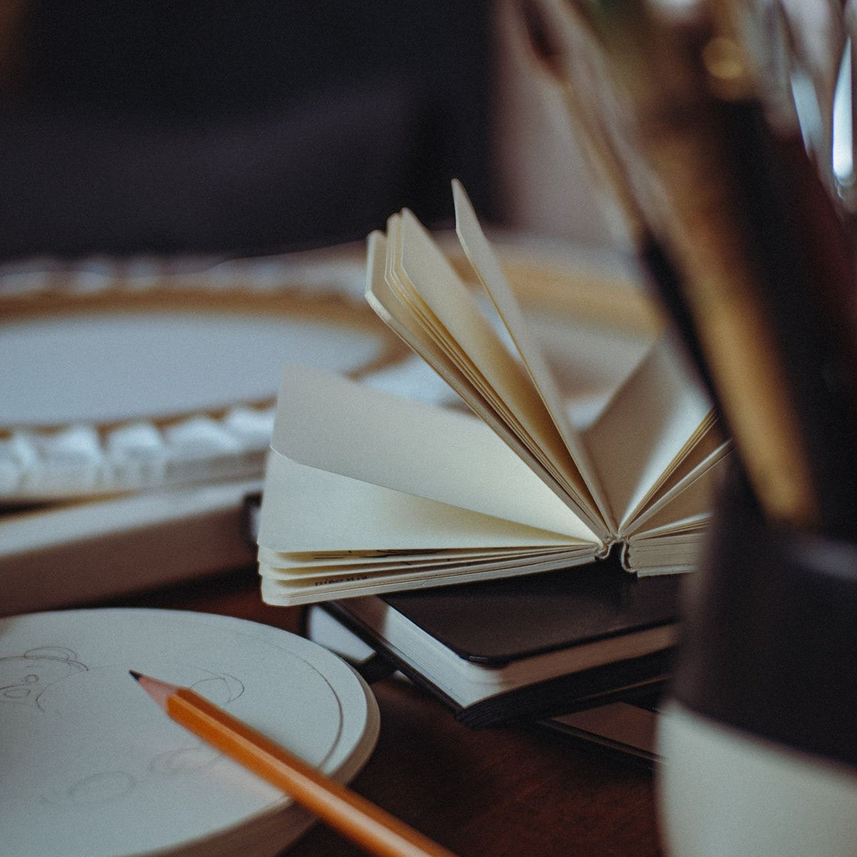 notebook and tools creative space