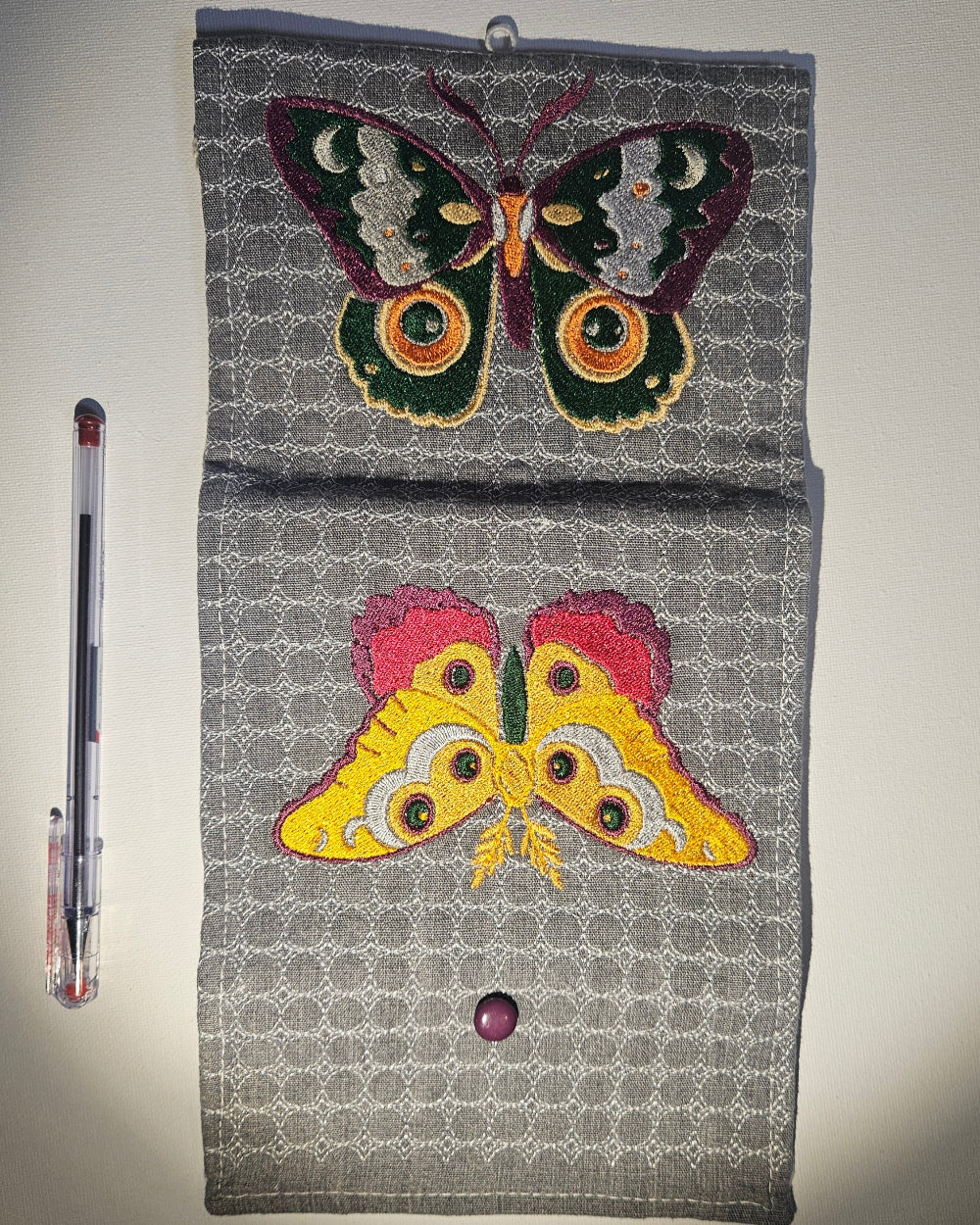 grey notbook cover with embroidery